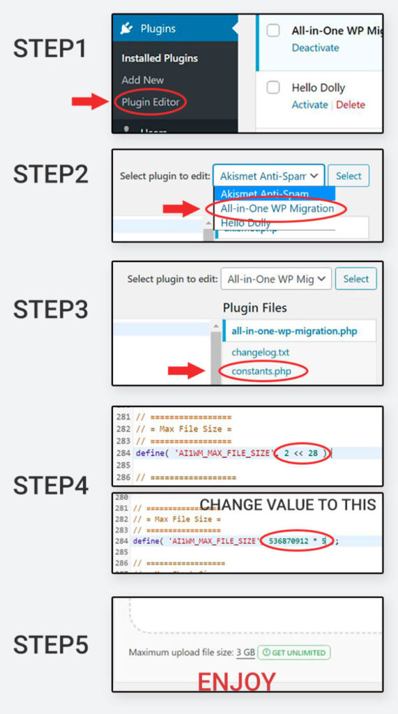 Increase All-In-One WP Migration Upload Limit