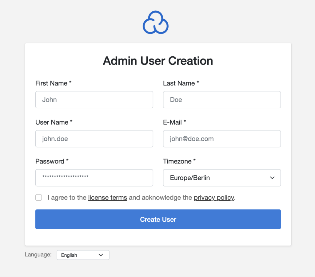 CloudPanel setup wizard