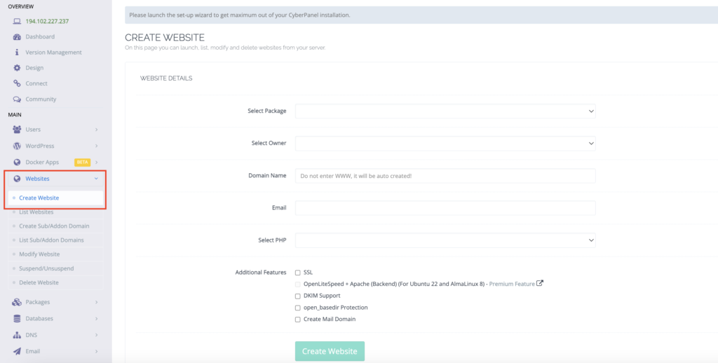 Set Up a Website on CyberPanel