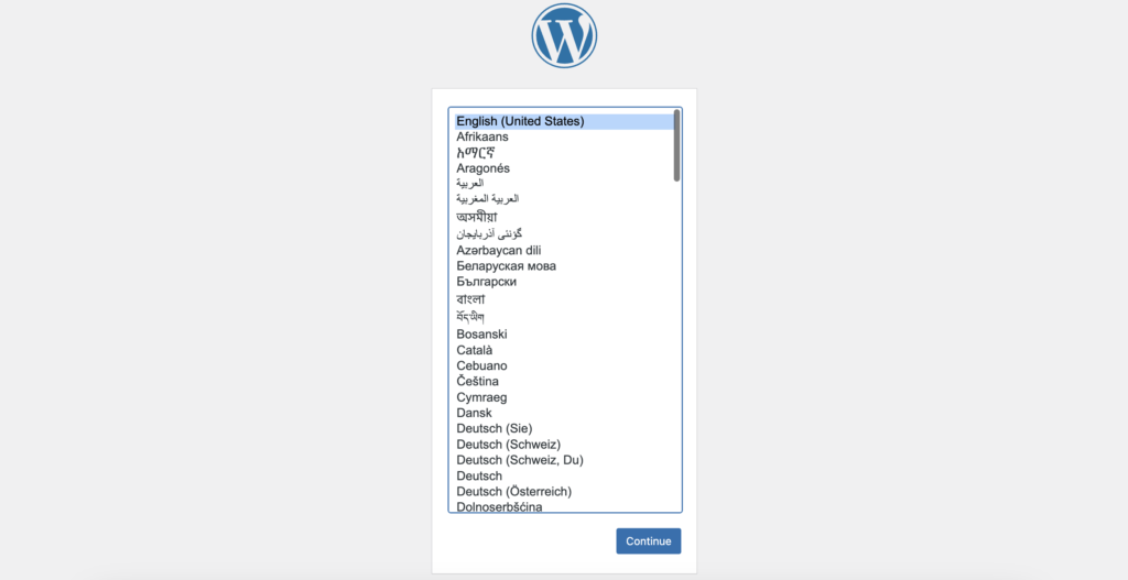 complete the WordPress setup in your browser