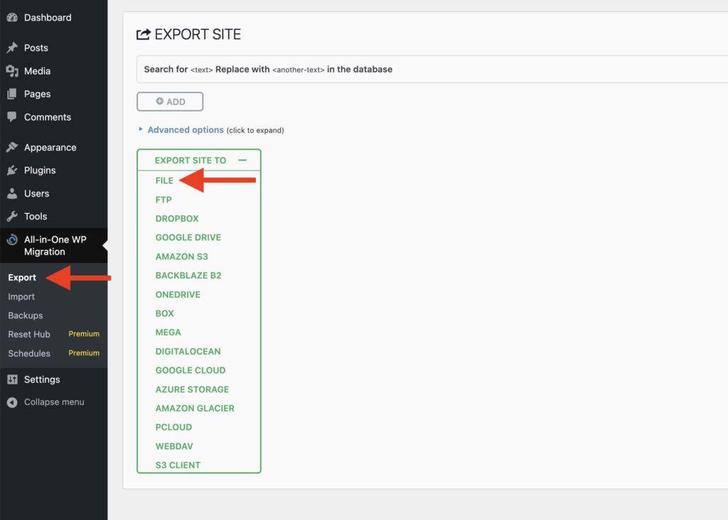 Export backup to File